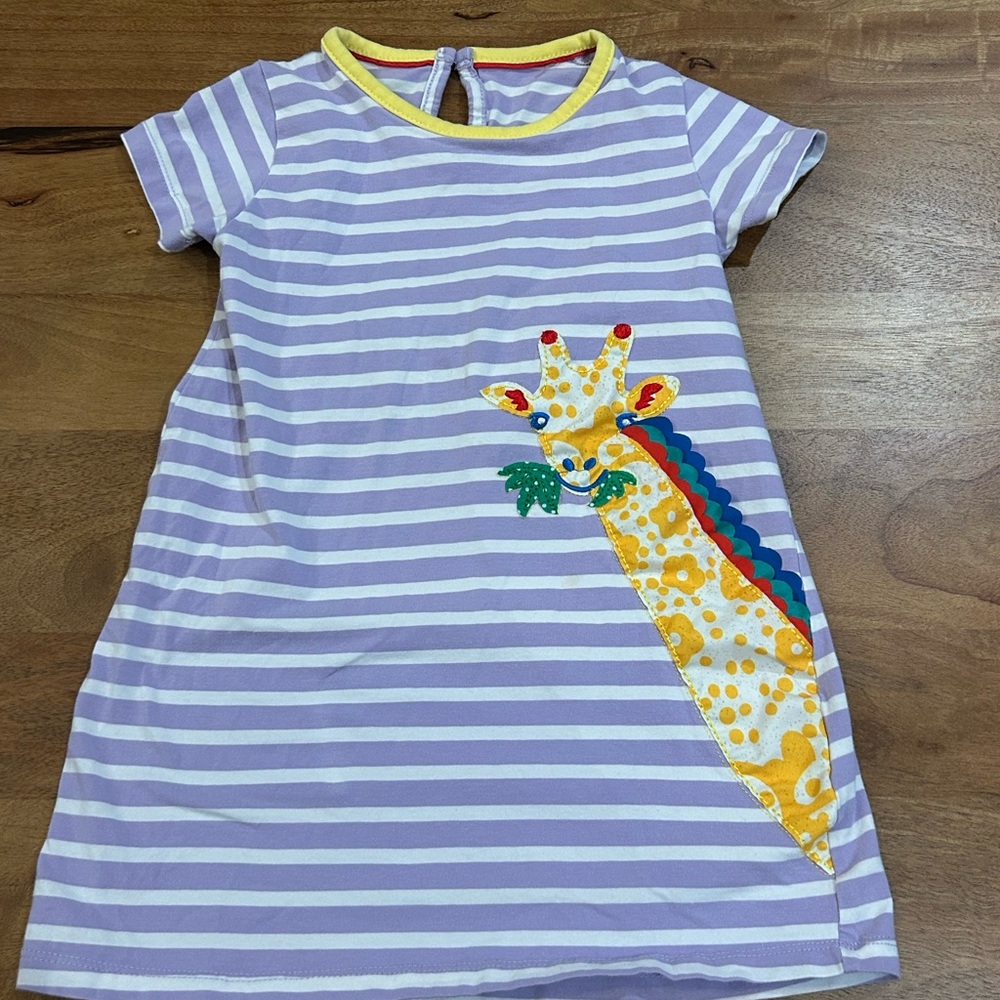 Lavender & White Striped Giraffe Applique Kids Dress